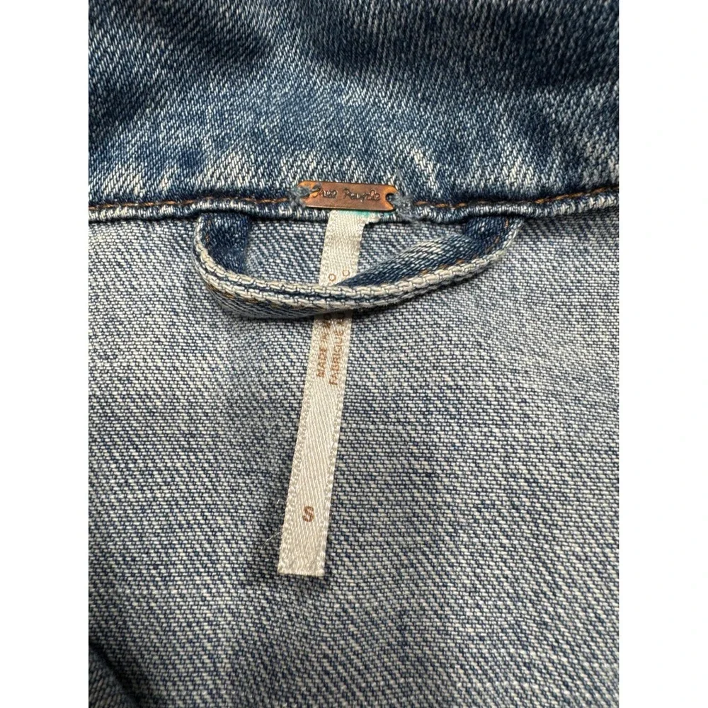 Free People Womens Light Wash Paneled Denim Trucker Jacket Blue Size S - Picture 5 of 9